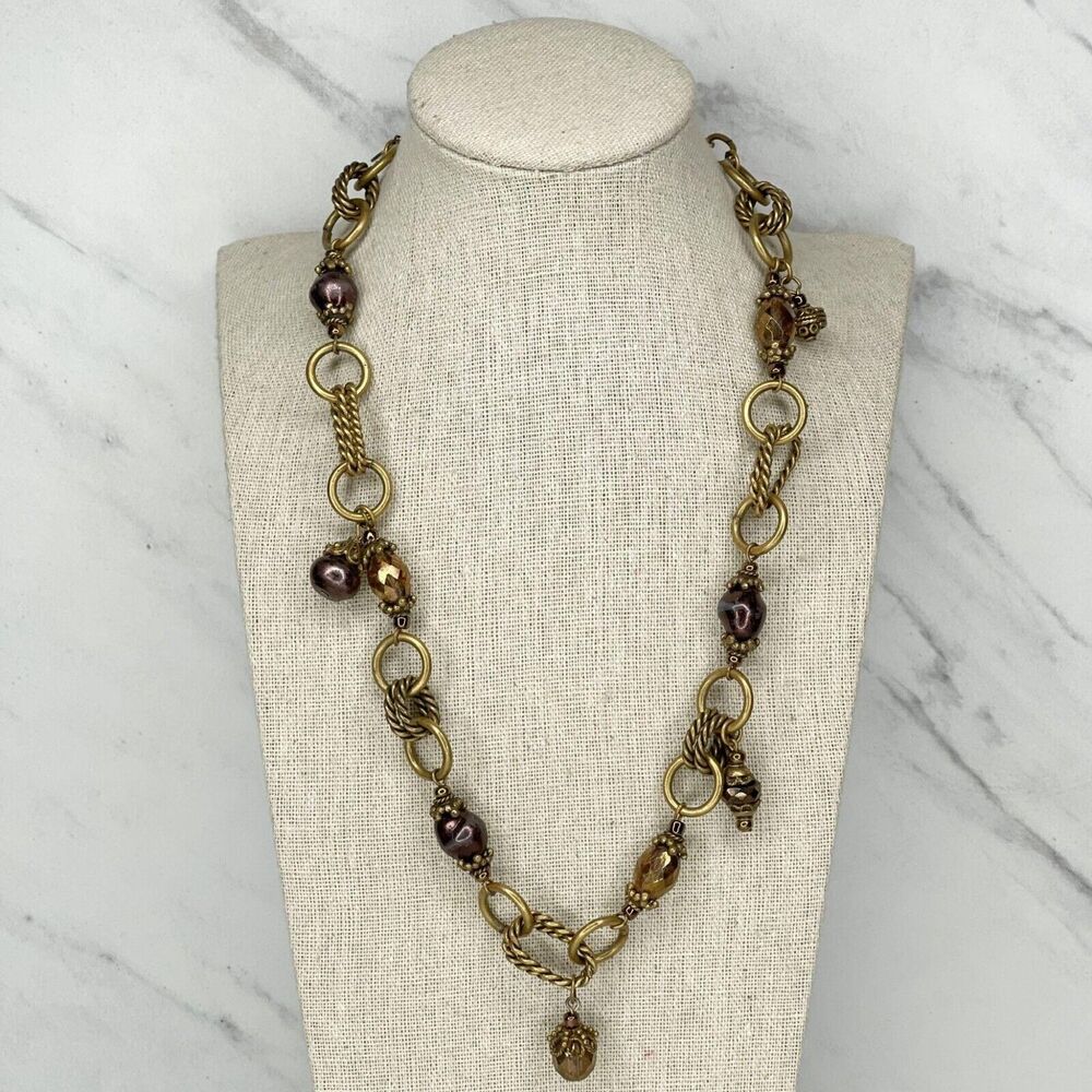 Chico's Gold Tone Beaded Chain Link Statement Necklace 21" ✨